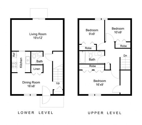 Floor plan for 3 beds, 2 baths, 1226 sqft